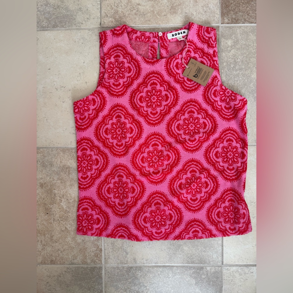 Boden Pink and Red Patterned Knit Top